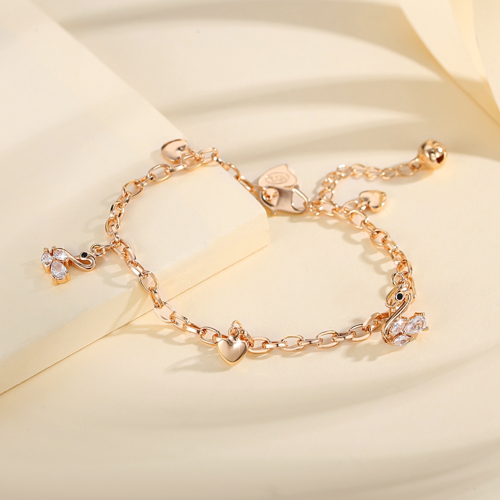 Y571 [COD✔]Gelang Fashion Swan Gelang Zirkon Berlapis Emas Untuk Anak Perempuan Dan Wanita