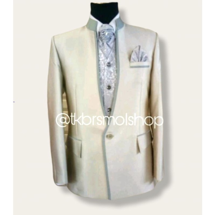 Beskap pengantin putih BW list silver /beskap akad nikah premium