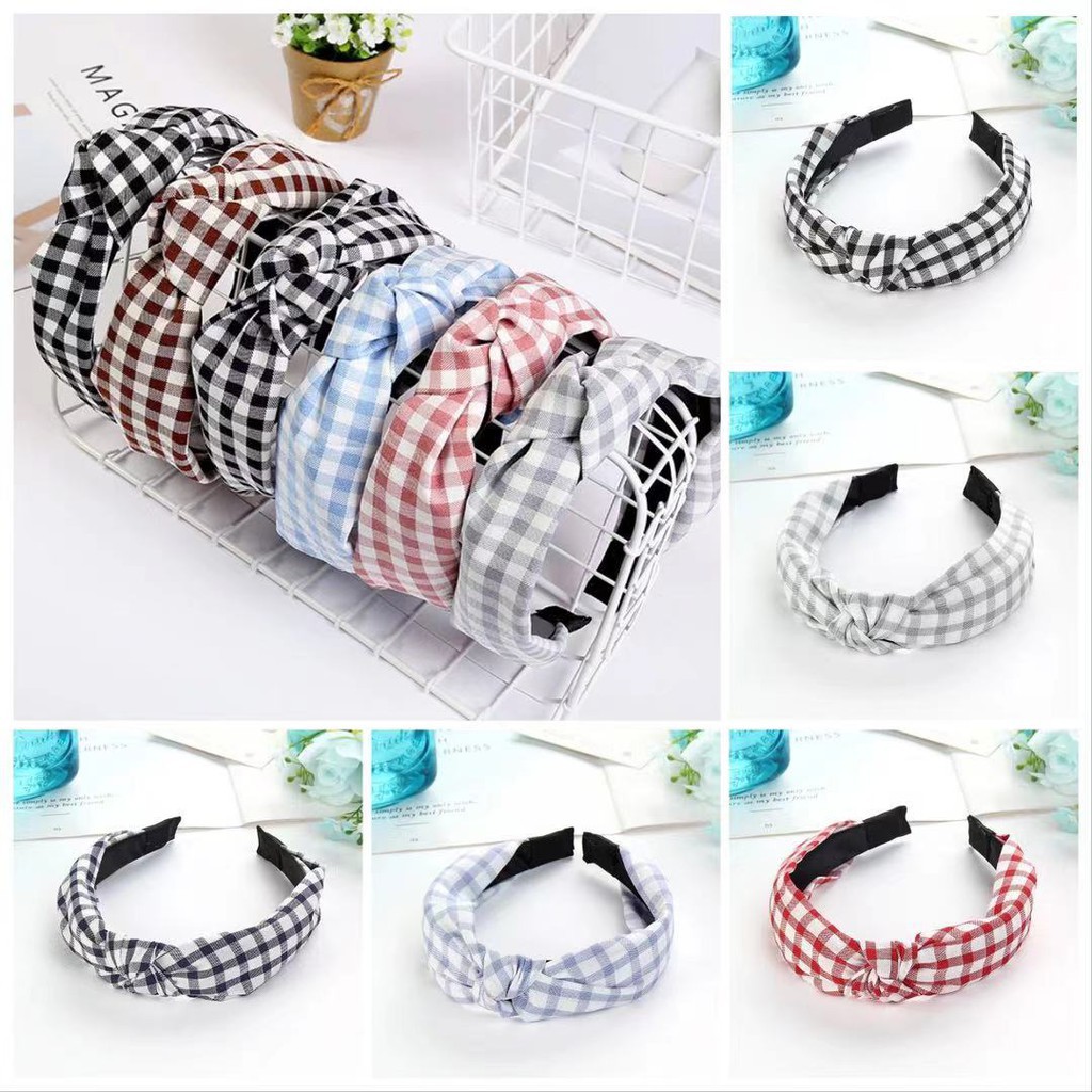 Bandana Wanita Bando Korean Style Motif Kotak-Kotak Aksesoris Rambut Wanita Bando Wanita Import (VC)