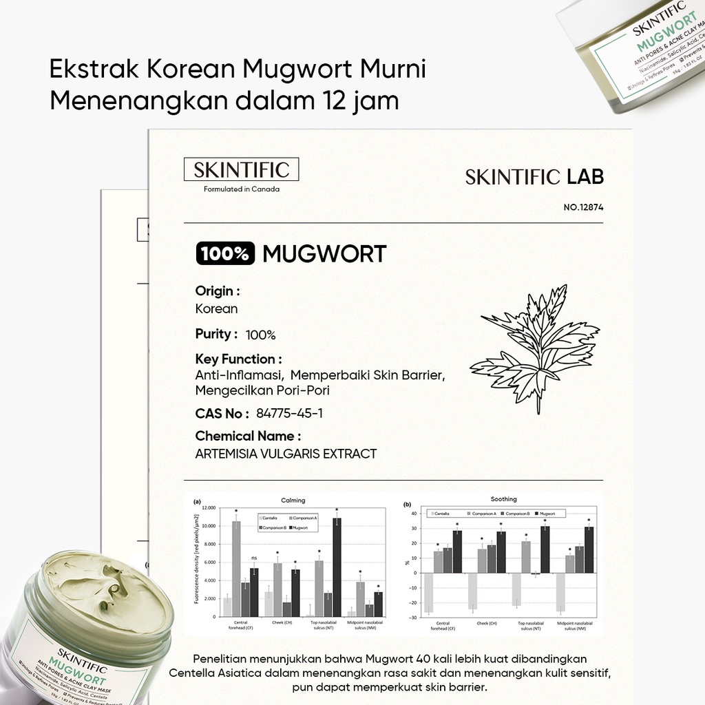 SKINTIFIC Mugwort Anti Pores &amp; Acne Clay Mask Pore Clarifying Wask Off Pack 55gr BPOM