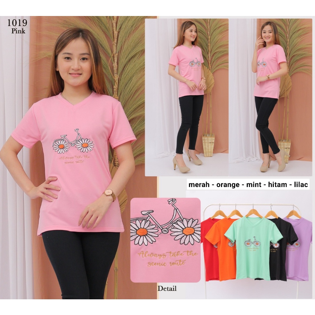 Sansui Kaos Wanita Lengan Pendek Import Murah Korean Style Kekinian Leher V Babyterry Ld 90