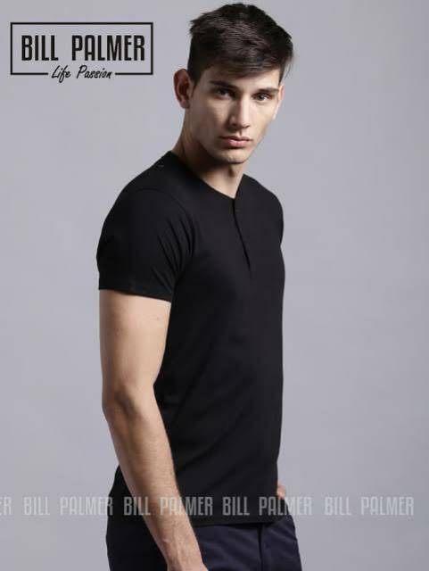 Kaos Henley Polos Pria Kaos Henley Lengan Pendek Pria Warna Hitam All Size L