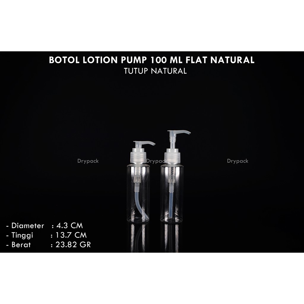 Botol Lotion Pump 100 ml Flat Natural tutup Natural