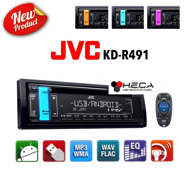 Single Din JVC KD-R491 Tape Mobil KDR491 Head Unit KDR-491 Audio CD Player