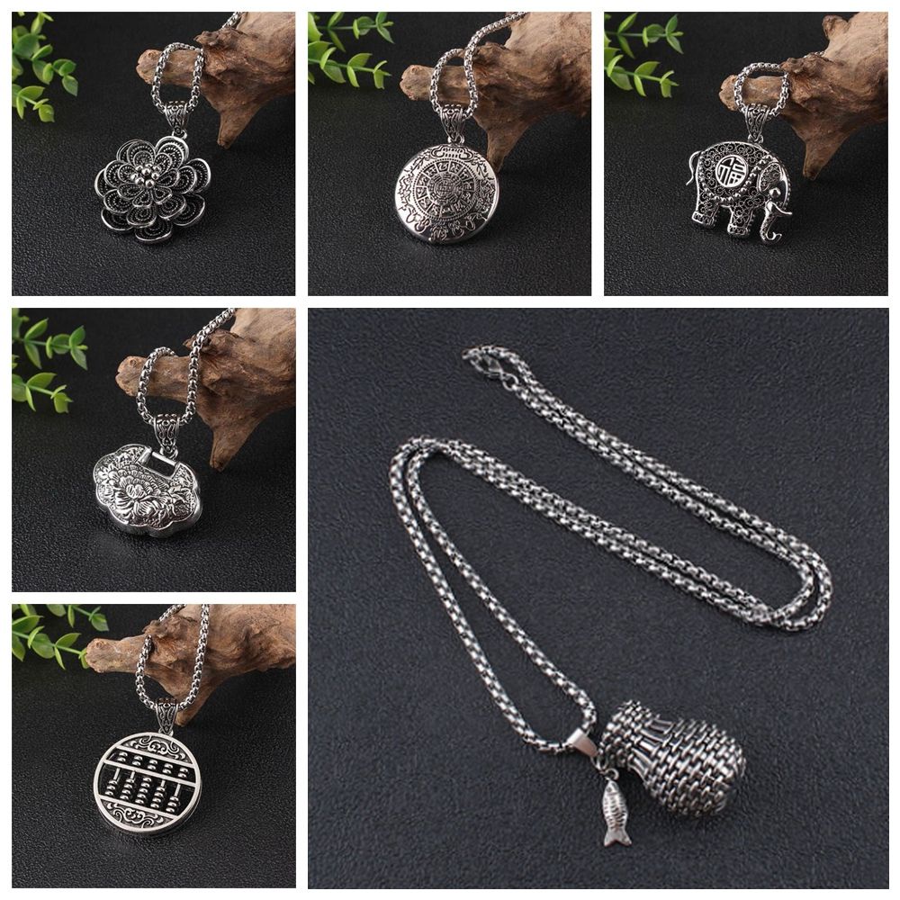 Kalung Rantai Manik-Manik Liontin Abacus Lotus Tibet Etnik Nepal Vintage Warna Silver Untuk Pria Dan Wanita