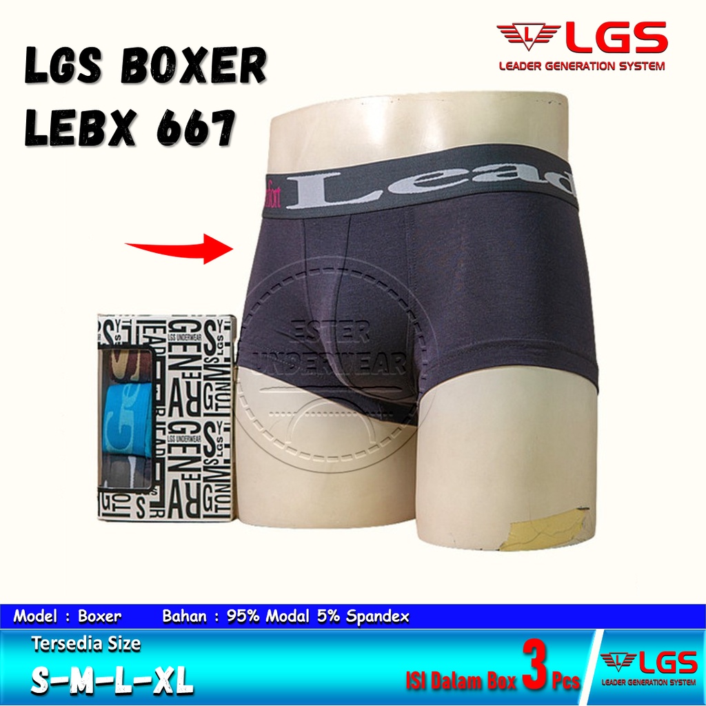 Celana Boxer Pria LGS 667 ISI 3Pcs |Celana Boxer Bahan Modal Spandex