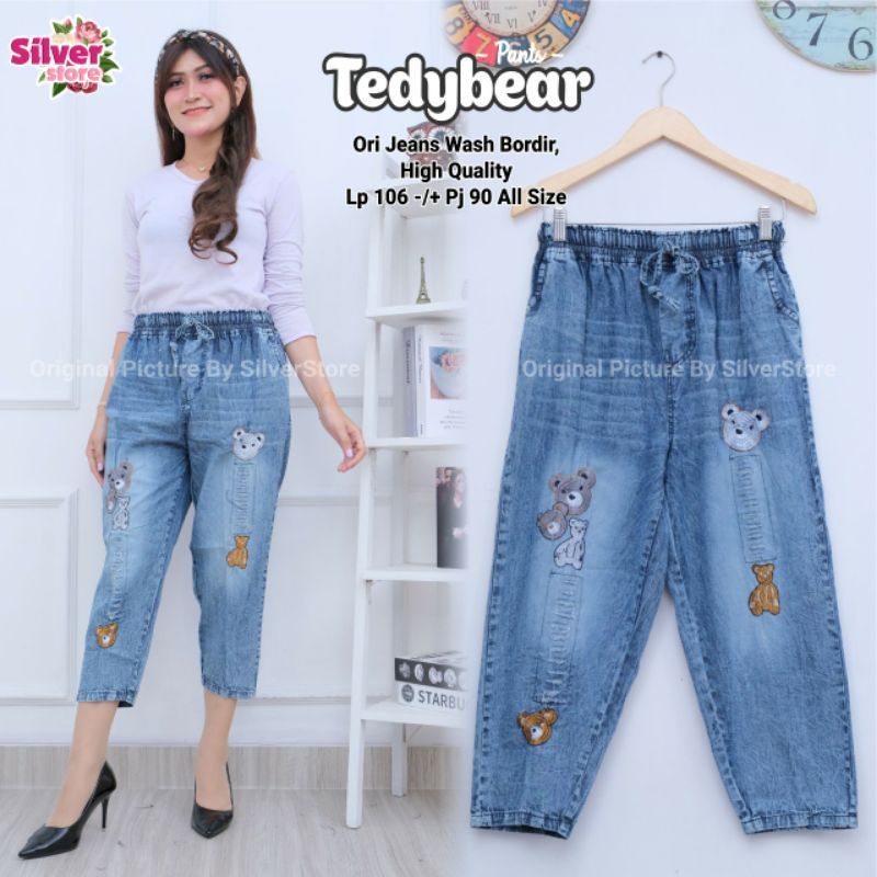 CELANA JEANS WANITA KEKINIAN BORDIR KOALA SELLA BAGGY PANTS KOREA