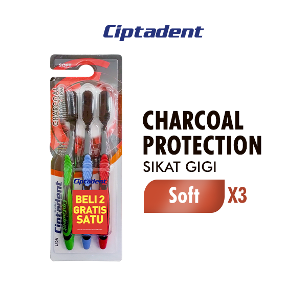 Ciptadent Toothbrush Charcoal Protection Kotak Isi 3 Pcs