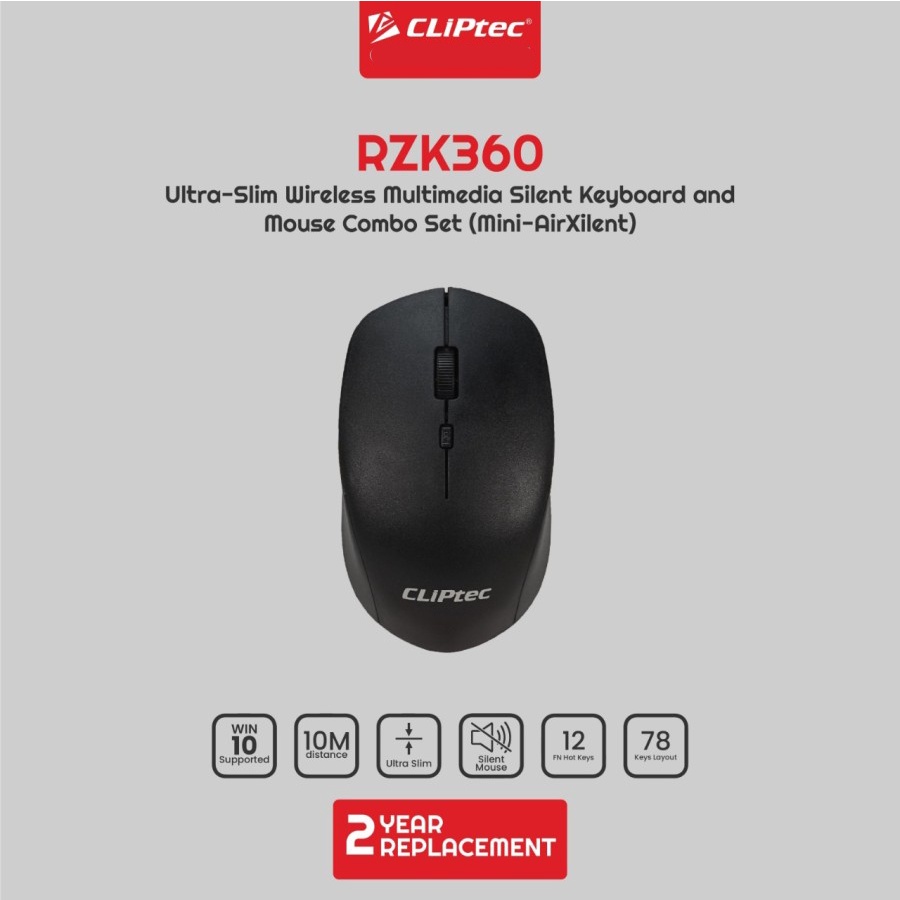 Keyboard &amp; Mouse Combo Set Ultra Slim Wireless Silent CLIPtec RZK360