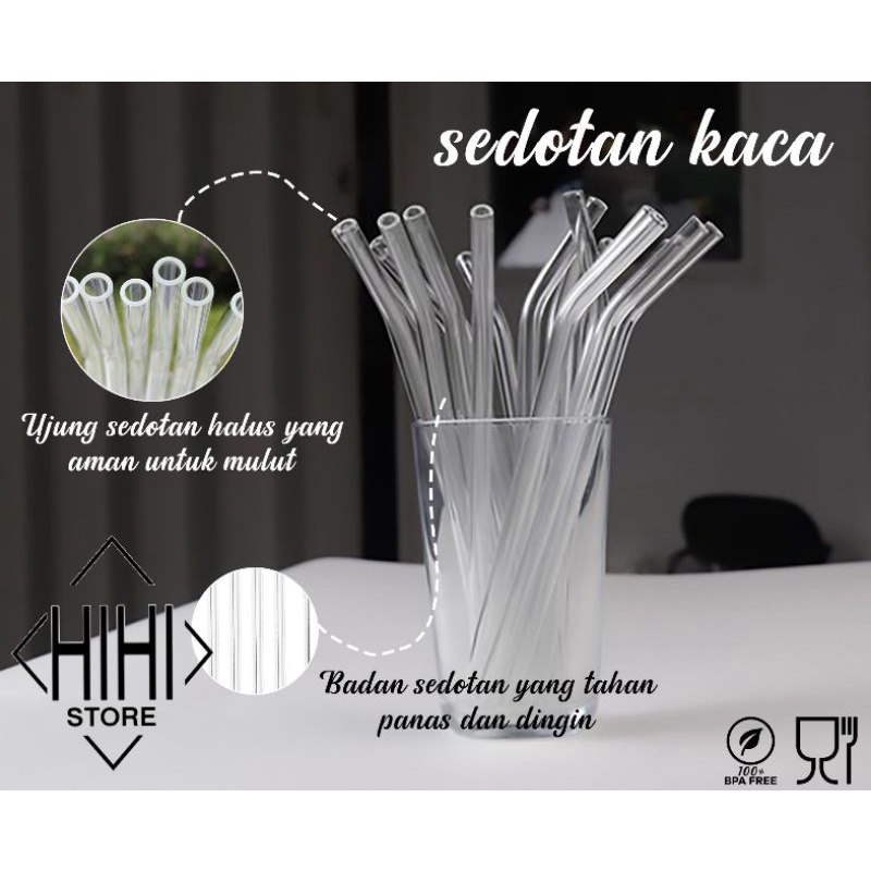 Sedotan Kaca - sedotan kaca bukan sedotan stainless - Sedotan Bengkok - Sendotan Beling - Sendotan Transparan - Sendotan kaca bengkok bening transparan