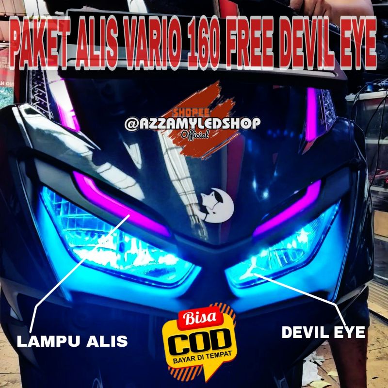 Paket lengkap lampu motor DRL alis lampu alis Vario 160  bonus 4 biji demon eye devil eye kualitas grade A super terang