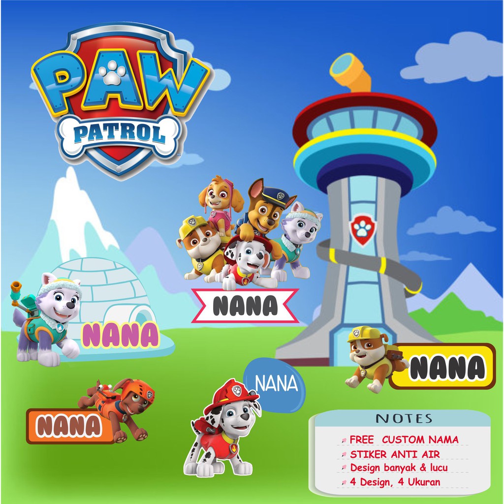 

STICKER NAMA PAW PATROL / STIKER BUKU PAW PATROL / STIKER LABEL CUSTOM