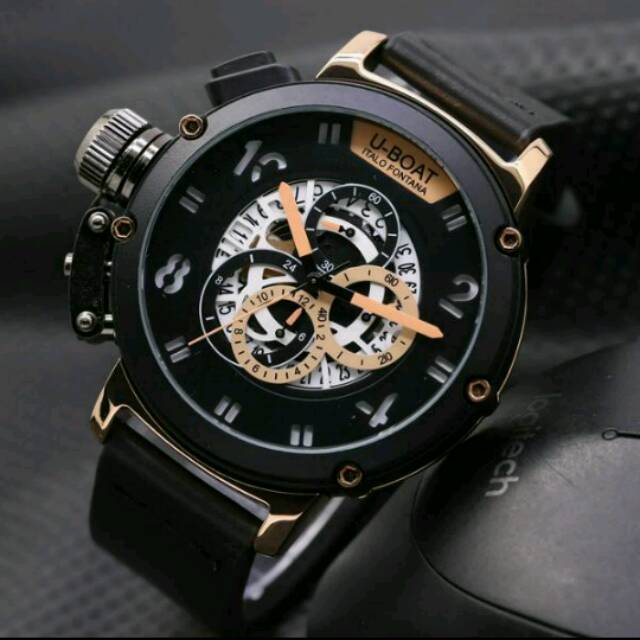 Jam Tangan Pria Elegant Exclusive U-BOAT MONSTER Premium Watch Black Rosegold