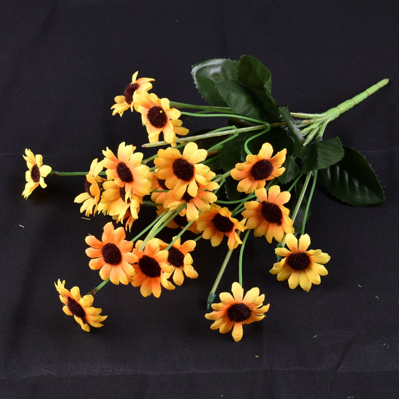 BUNGA MATAHARI ARTIFICIAL SUNFLOWER BUNGA PLASTIK DEKORASI HAND BOUQUET PREMIUM-YELLOW (22 KUNTUM)