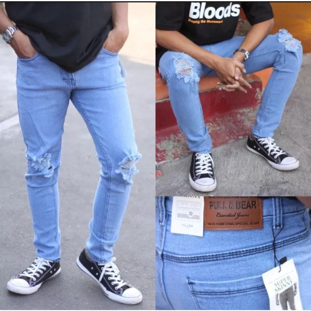 Celana Jeans Panjang Robek Pria Skinny Slimfit Street SoftJeans Sobek Lutut Ripped