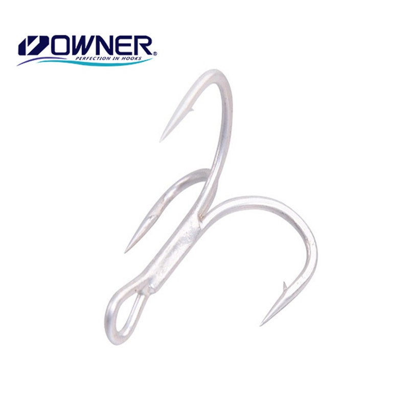 Owner Silver Treble Hooks Size 4/6/8/10# Bait Fishing Tackle Round Bend for Pike Bass High Carbon Steel