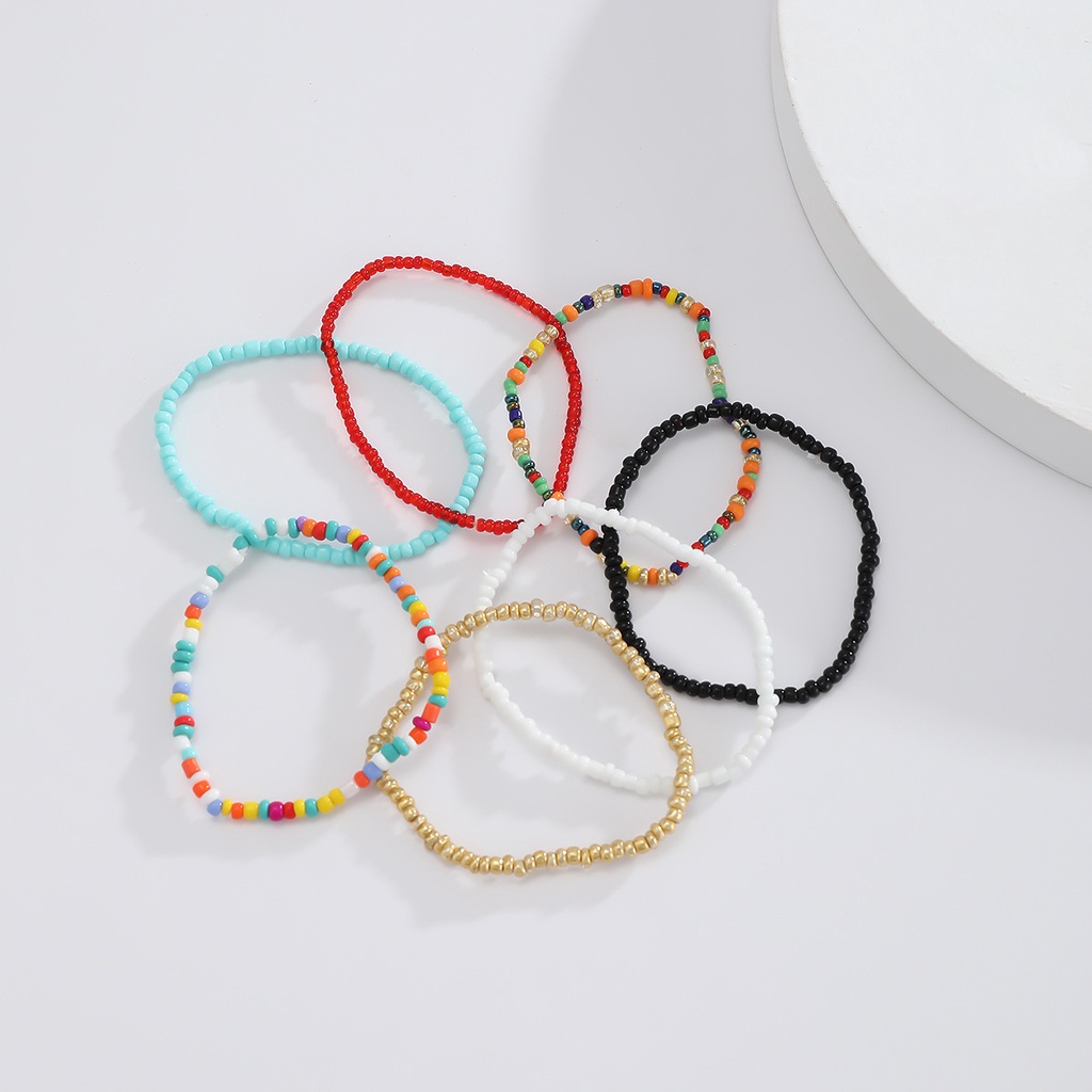 Gelang Jas Multi-layer Gaya Bohemian Baru Manik-manik Beras Sederhana Kepribadian Warna Pastoral Mencampur Dan Mencocokkan Perhiasan