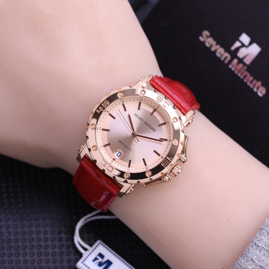 Jam Tangan Wanita L6851S Tali Kulit Tanggal Aktif Free Box &amp; Baterai