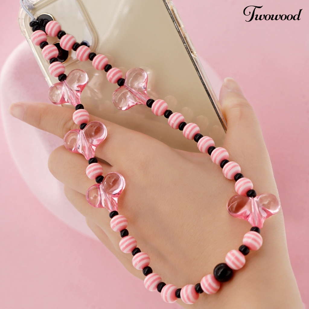 Twowood Tali Lanyard Motif Garis Warna-Warni Untuk Aksesoris Handphone