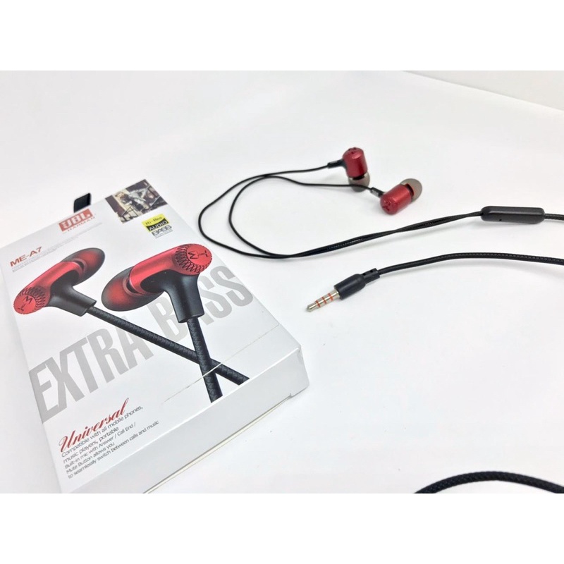 PROMO HANDSFREE ME A7 RED HEADSET EXTRA BASS COMPATIBLE WITH ALL SMARTPHONE