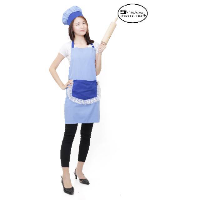 Celemek apron kantong renda &amp; topi koki Celemek wanita Dewasa