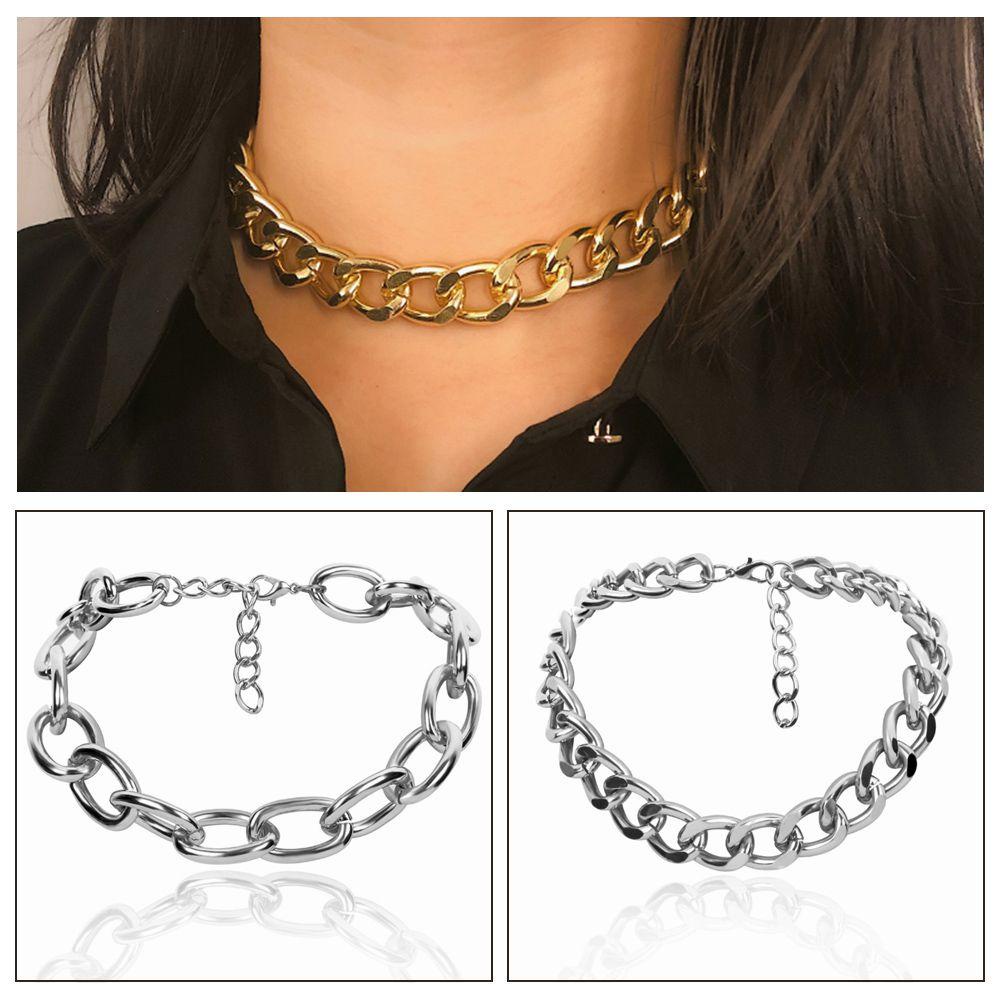 Lily Choker Punk Rantai Kaitan Hip Hop Warna Silver Gold