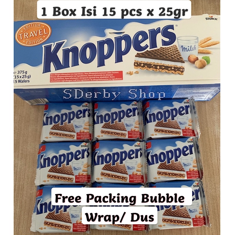 

Knoppers Hazelnut Milk Wafer Biscuit Coklat German isi 15