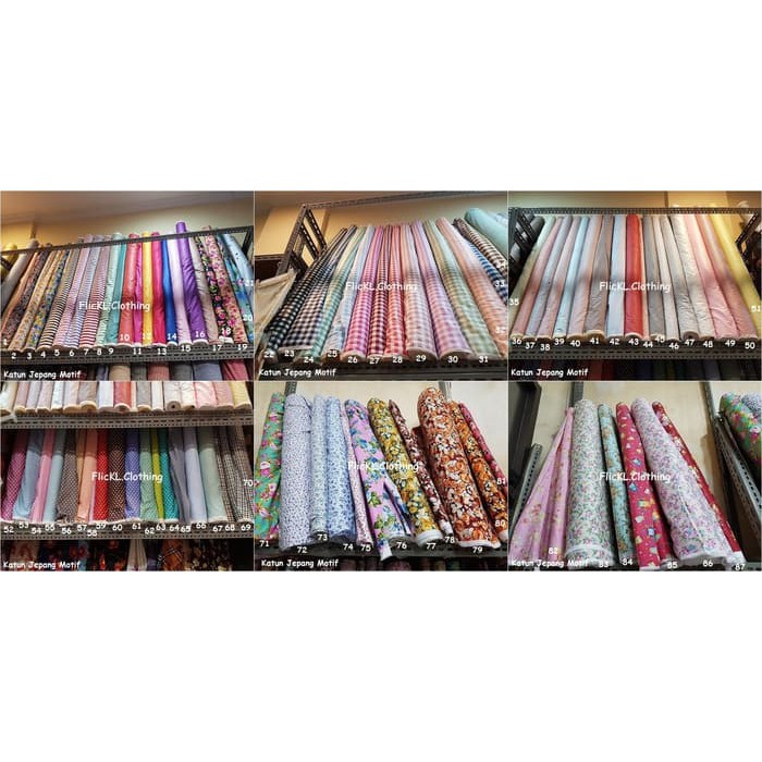 Bahan Kain Katun Jepang Motif Corak Polkadot Garis Kotak Animasi