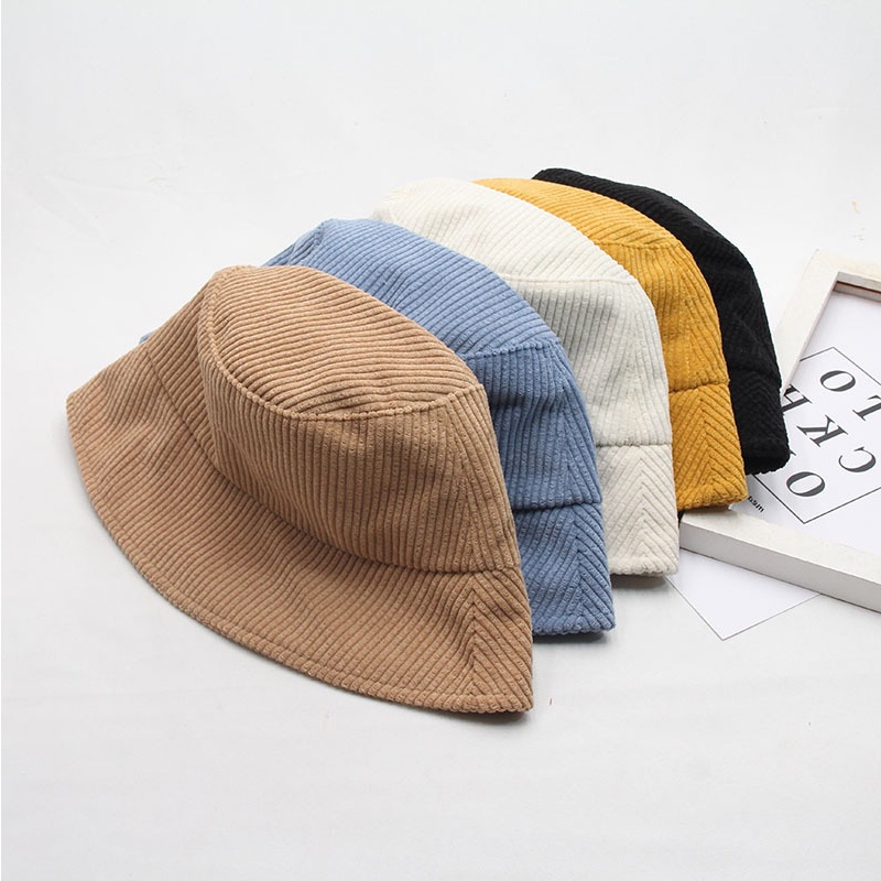 Topi Nelayan Bahan corduroy Warna Murni Gaya Korea Untuk Wanita