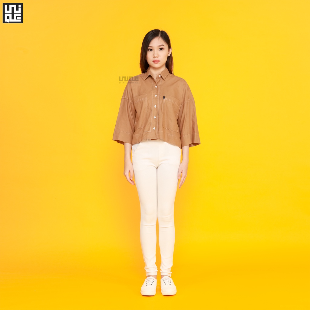 UNIQUE - (Outer Linen) Kemeja Croptop Oversize Light Choco