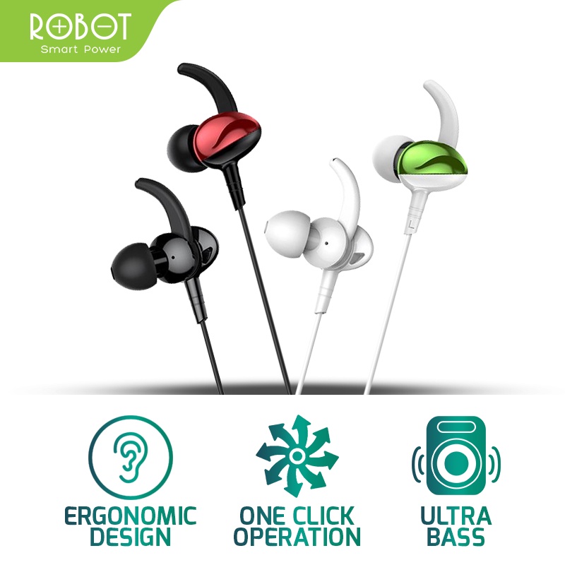 (GA2) Headset Robot RE801 Wired Earphone Bass Compatible For All Phone Original - Garansi 1 Tahun