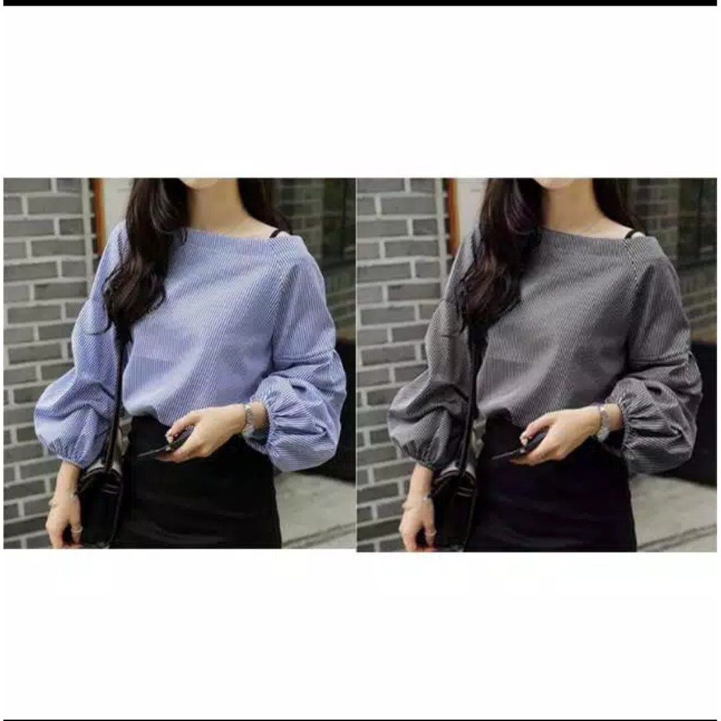 LOLITA BLOUSE - ATASAN WANITA FASHION - Bahan Cotton Salur all size fit to M-L HK-21-4