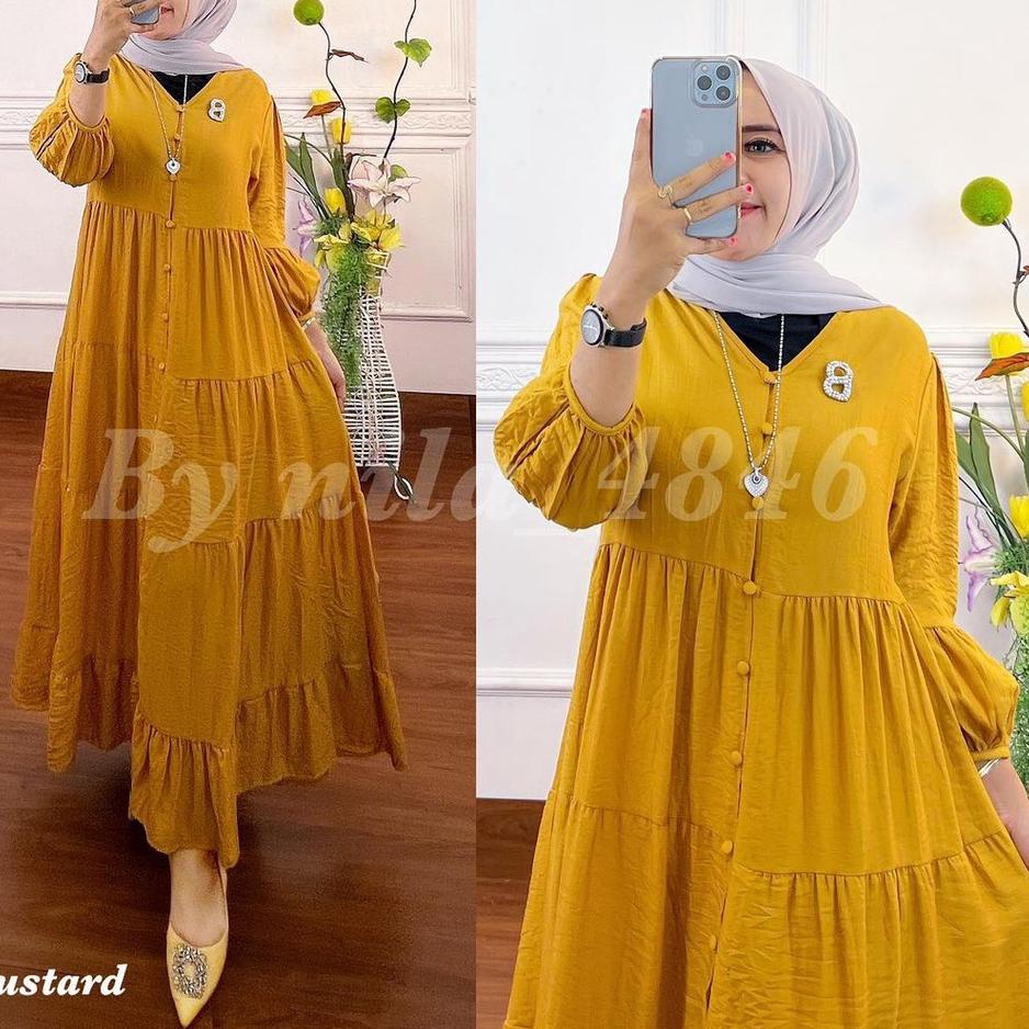 Paling Diminati.. Gamis Midi Dress Premium Baju Dress Wanita Muslim Long Dress Jumbo XL, XXL, XXXL D