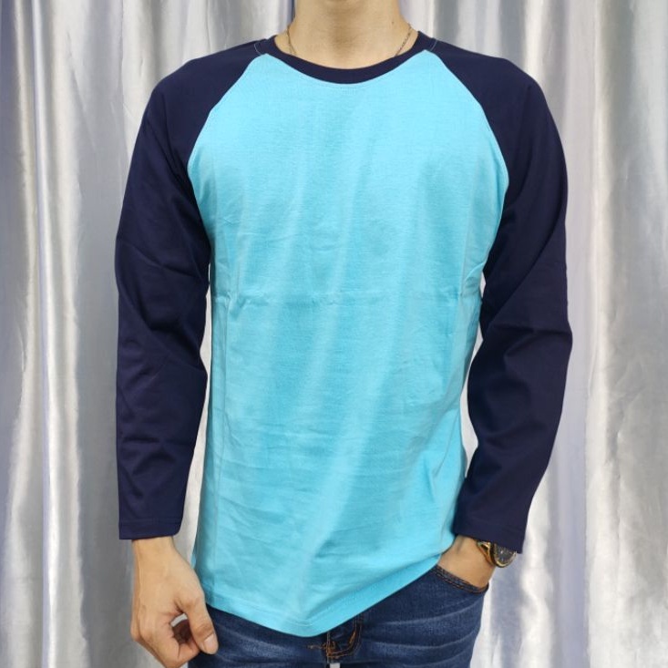 kaos raglan polos panjang BIRULANGIT-NAVY  uk M L XL XXL