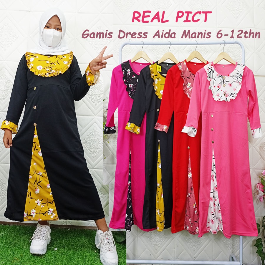 AIDA MANIS GAMIS DRESS ANAK BUNGA PITA 6-12Tahun GL FASHION