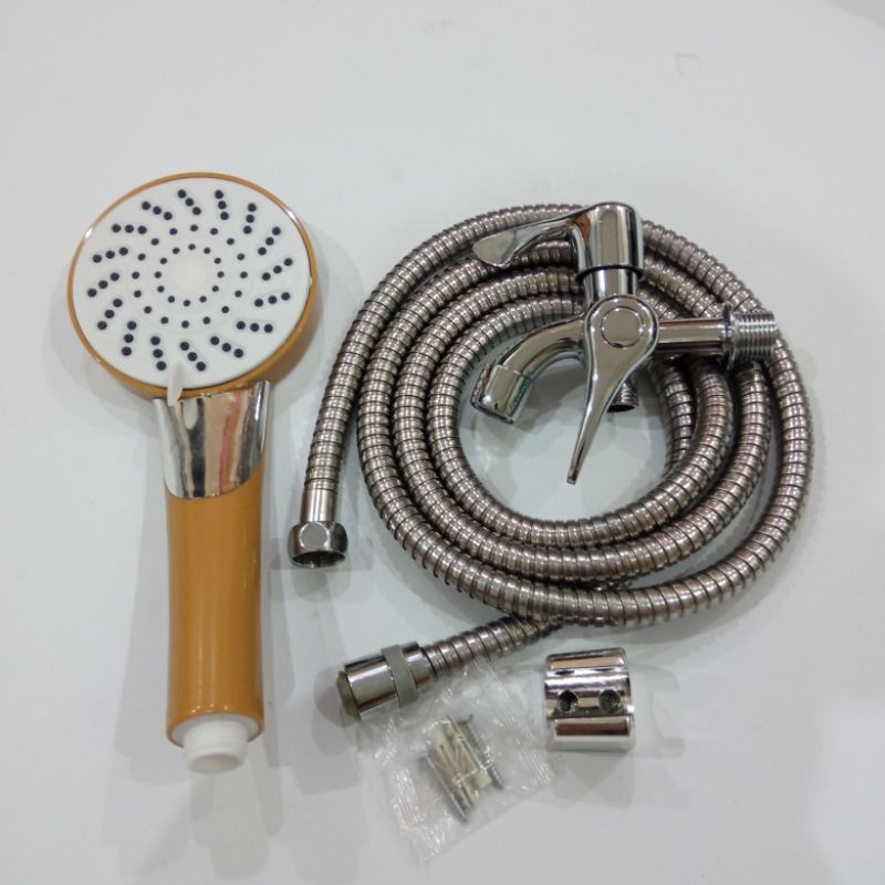 Shower Kamar Mandi 3 Mode + Selang + Kran Shower Double Stainless 1/2&quot; Shower Mandi