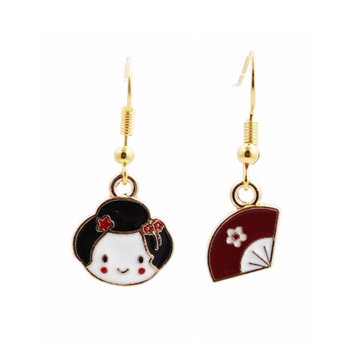 LRC Anting Gantung Fashion Fan Geisha Fan Alloy Drip Earrings K83025