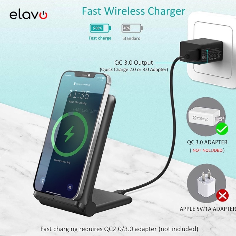 ELAVO 2in1 Charger Dock FOLDABLE lipat Hp Airpods earbuds Samsung notes S21 flip s7 edge wireless charging Iphone 8 X XR XS 11 12 13 Pro max Original