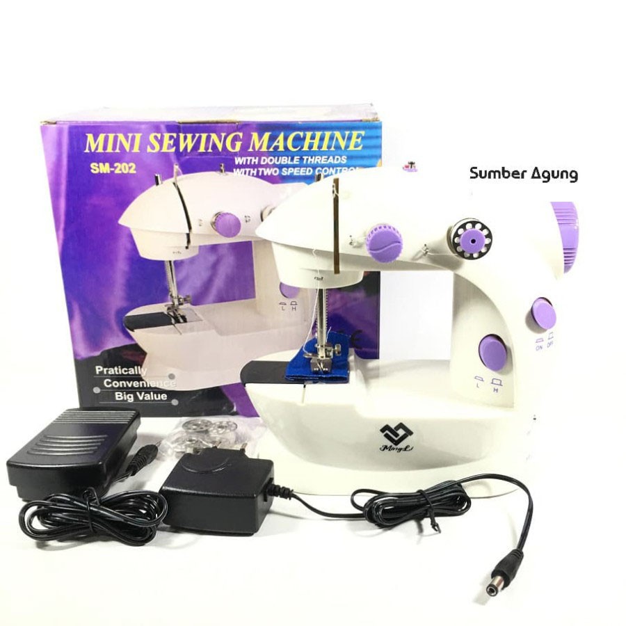 Mini Sweing Machine SM202 AC DC Listrik Portable Mesin Jahit Bagus