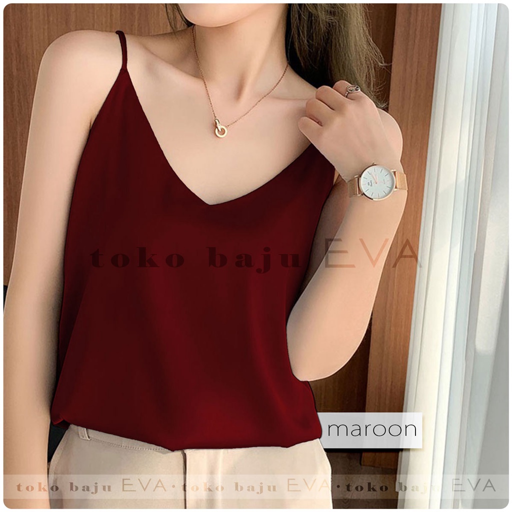 Tank Top Polos Wanita Bahan Mosscrepe Premium-Maroon