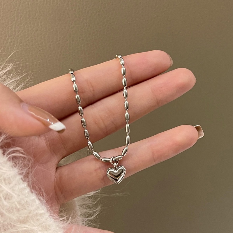 Gelang Liontin Hati Bahan s925 Silver Gaya Korea Jepang
