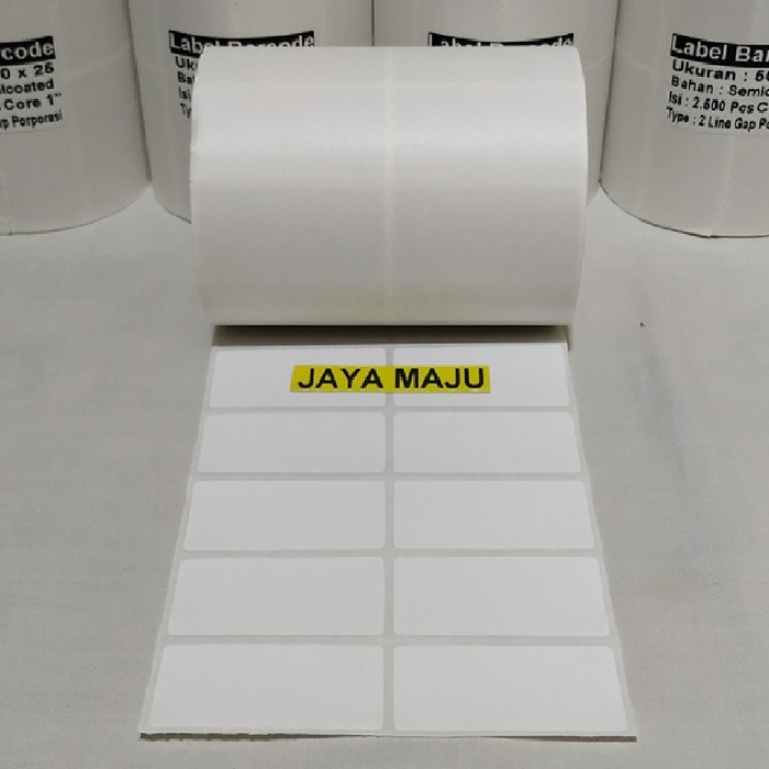 

LABEL BARCODE SEMICOATED 50 X 25 2 LINE GAP CORE 1" PAKAI PORPORASI