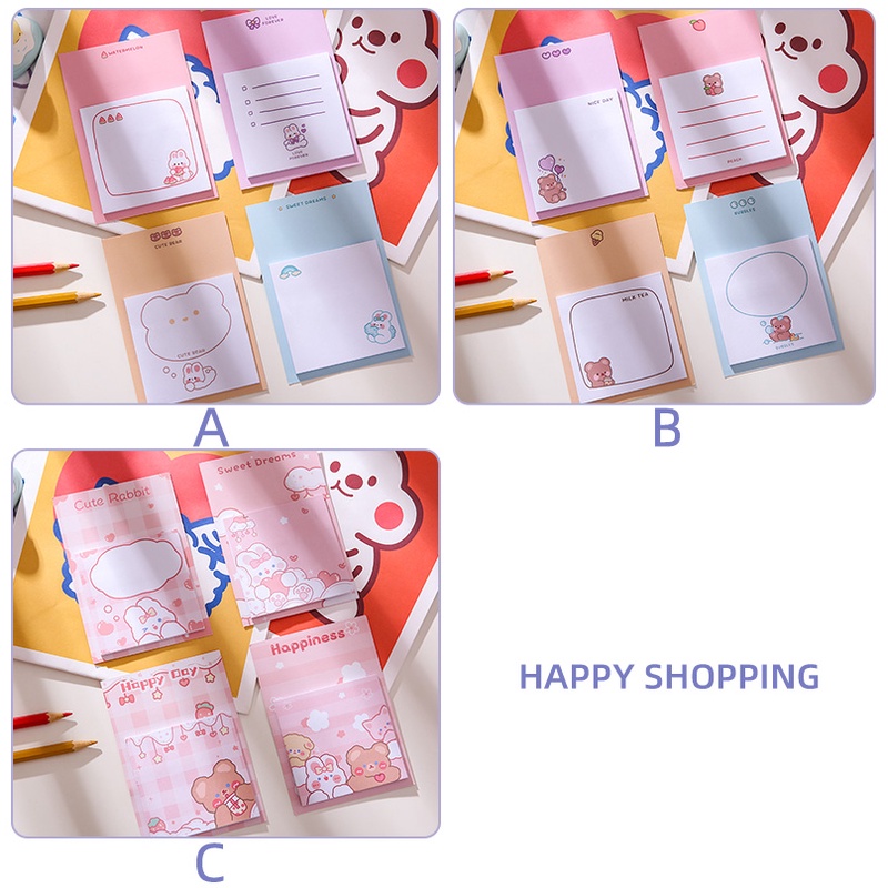 30 Lembar Kertas Memo Sticky Notes Motif Kartun Beruang / Kelinci Lucu