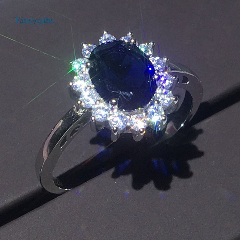 Fancyqube Cincin Batu Biru Besar Untuk Wanita