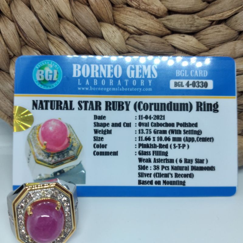 cincin berlian pria merah ruby star free sertifikat
