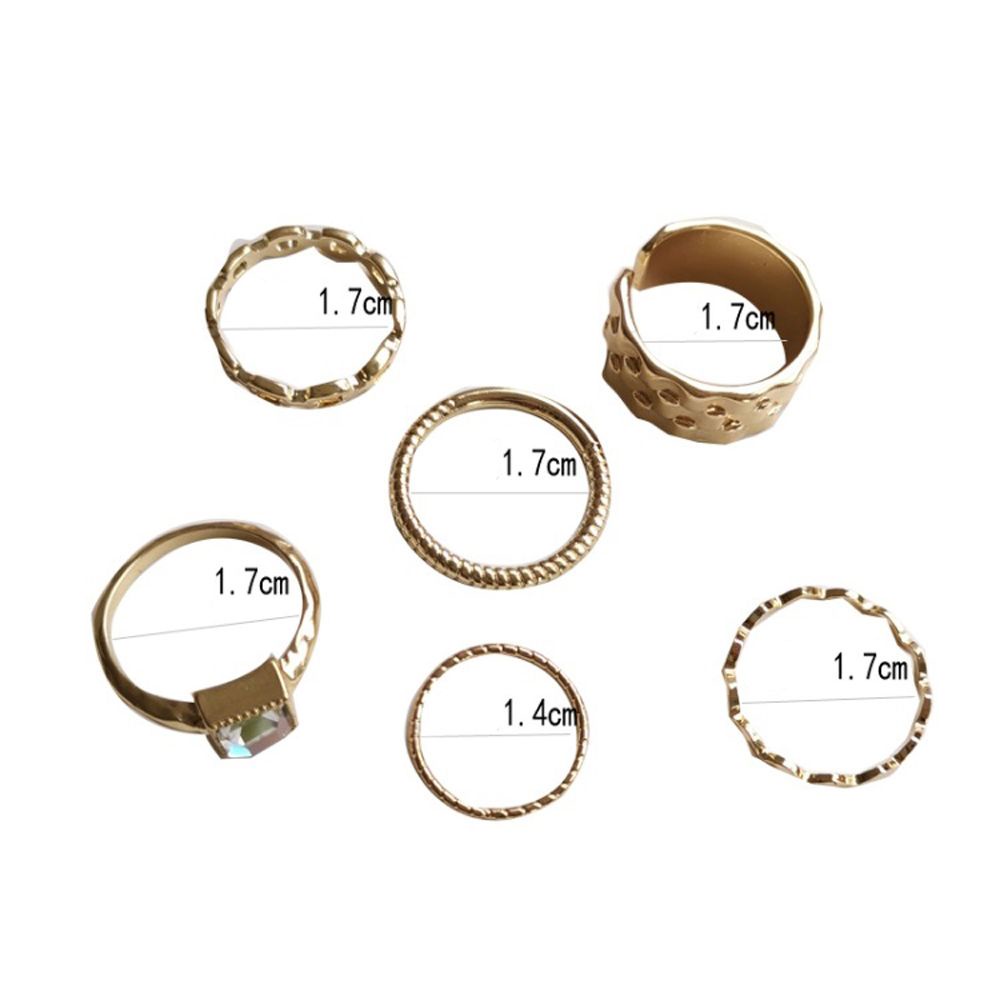 Needway  6Pcs/set Women Jewelry Geometric Finger Ring Rings Set Wavy Punk Minimalist Round Tail Ring For Women Crystal/Multicolor