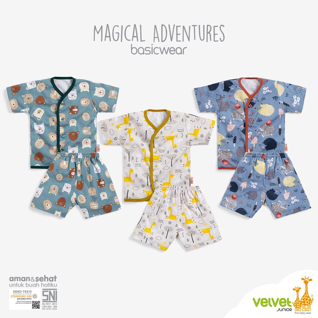 Velvet Junior Setelan Baju Anak Kancing Tengah Pendek Celana Pendek - BasicWear Magical Adventures ,southern charm,dan briliant blue