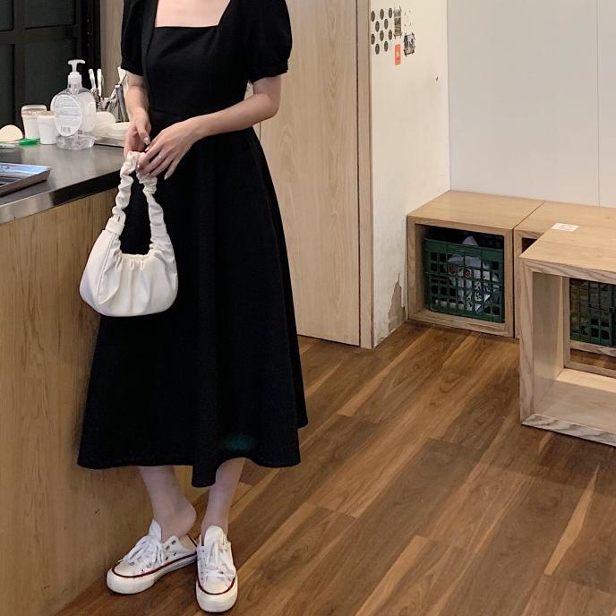 【xiaozhainv】Korea retro dress/maxi/longdress/temperamen kasual wanita di atas lutut gaun panjang wan