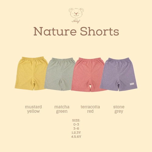 Nary Nature Shorts Size S,M,L/Celana pendek bayi