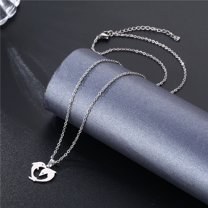 304 stainless steel sederhana ornamen hewan dolphin kalung dolphin Cinta klavikula rantai liontin